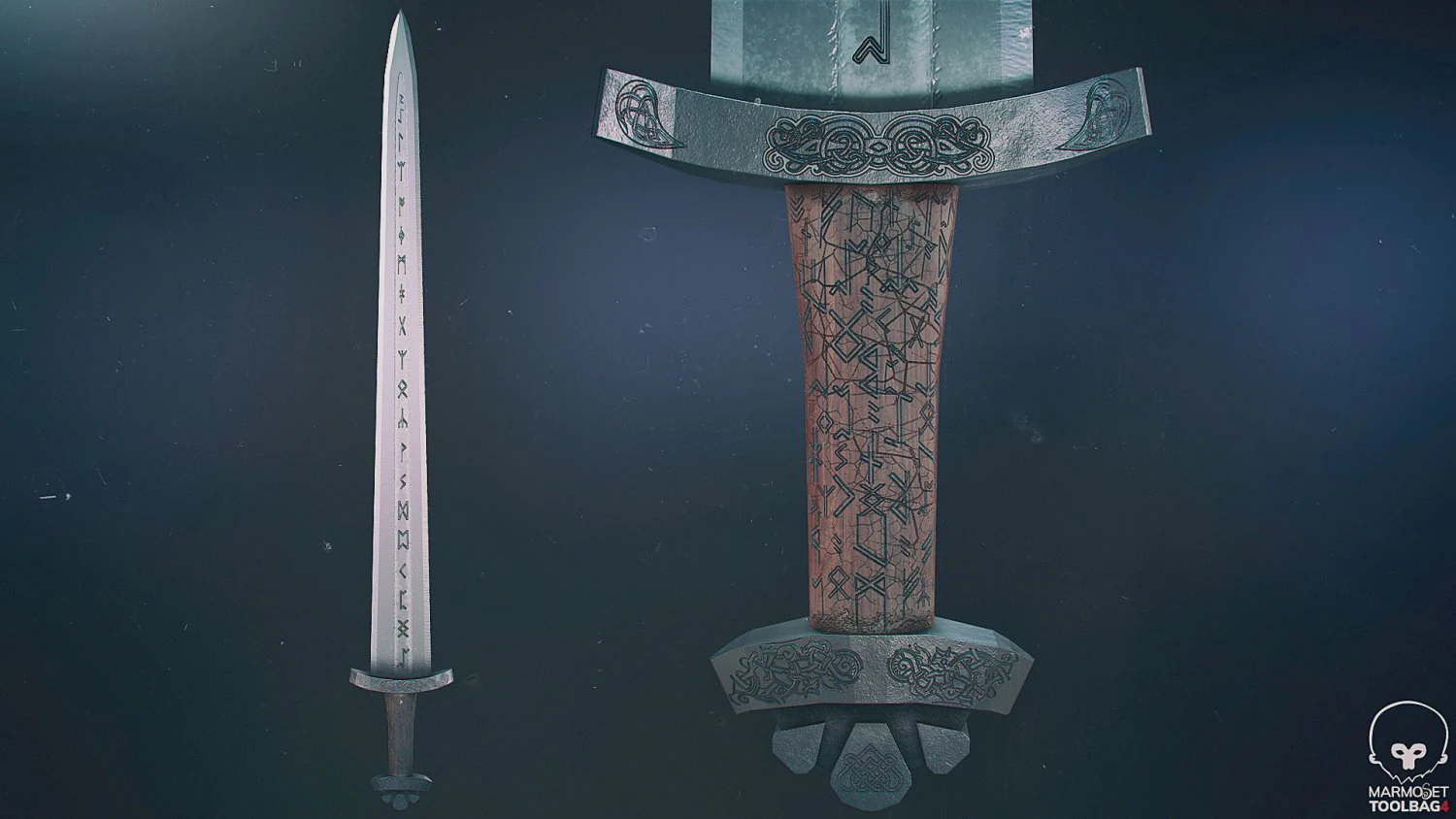scandinavian battle sword 3D Model .c4d .max .obj .3ds .fbx .stl .blend 