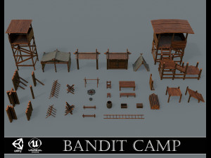 set of 33 medieval bandit camping assets 3D Model