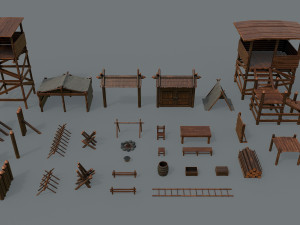 Set of 33 medieval bandit camping assets 3D 模型