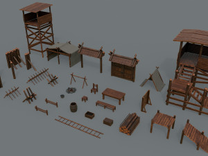 Set of 33 medieval bandit camping assets 3D 模型