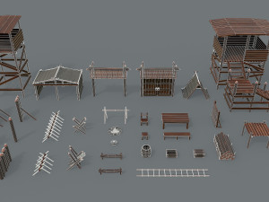 Set of 33 medieval bandit camping assets 3D 模型