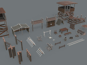 Set of 33 medieval bandit camping assets 3D 模型