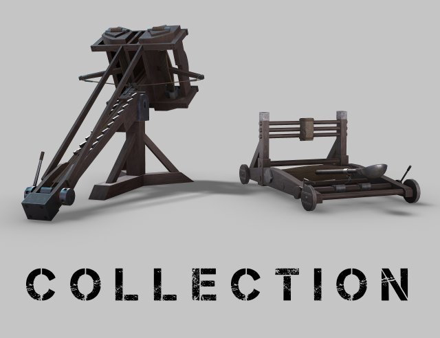 medieval ballista and catapult 3D Model .c4d .max .obj .3ds .fbx .stl .blend 