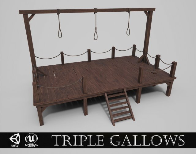 medieval triple gallows Modello 3D .c4d .max .obj .3ds .fbx .stl .blend 