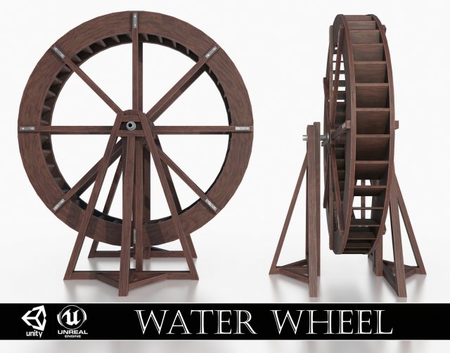 medieval water wheel Model 3D .c4d .max .obj .3ds .fbx .stl .blend 
