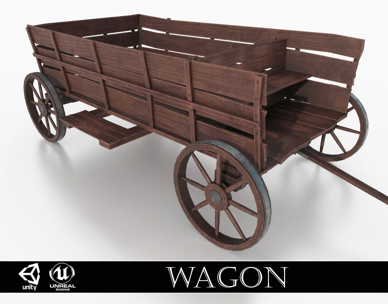 western - wooden wagon 3D Model .c4d .max .obj .3ds .fbx .stl .blend