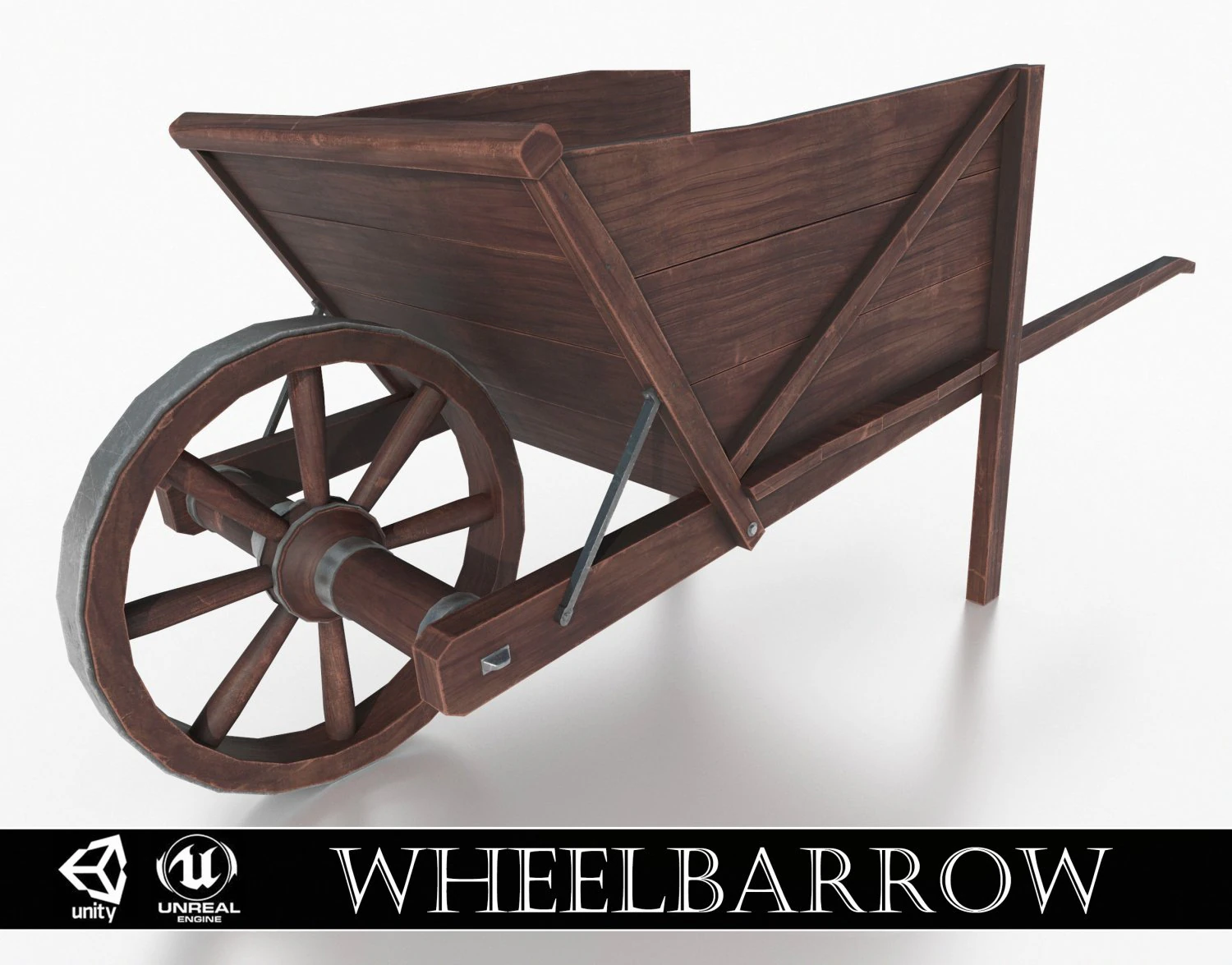 western - wooden wheelbarrow 3D Model .c4d .max .obj .3ds .fbx .stl .blend