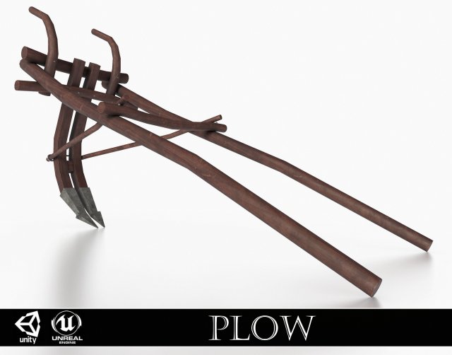 western - wooden plow 3D Model .c4d .max .obj .3ds .fbx .stl .blend 