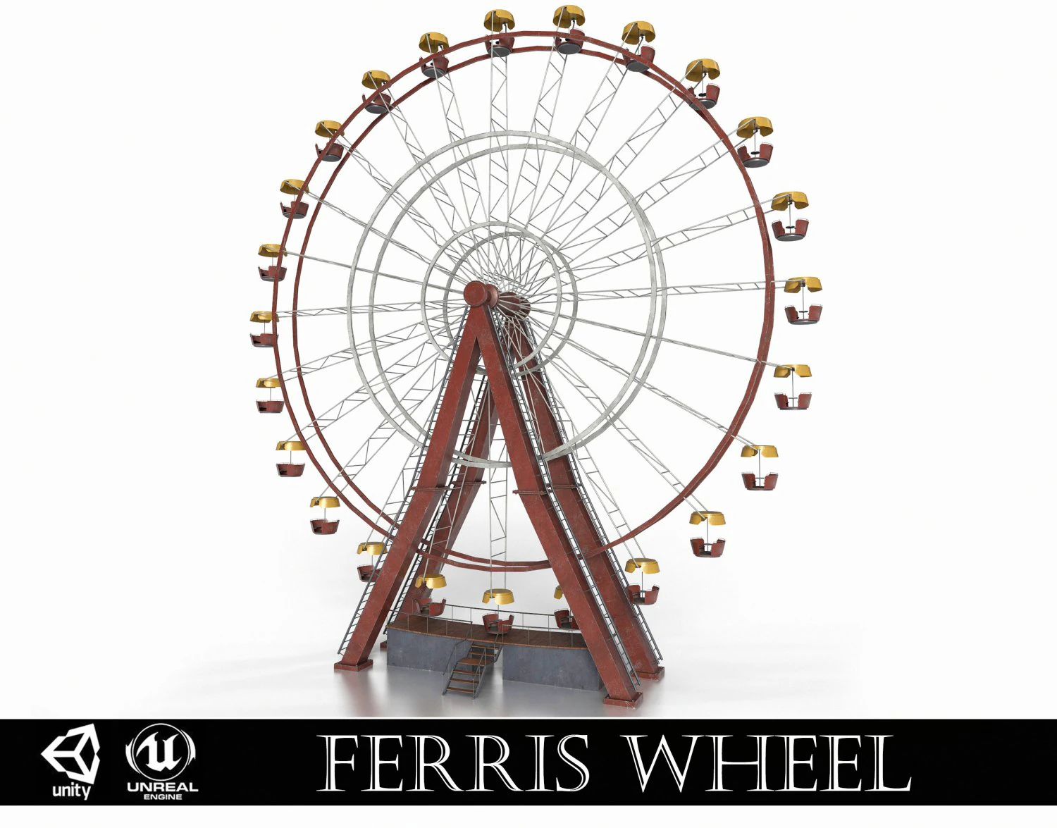 오래 된 페인트 관람차 3D 모델 .c4d .max .obj .3ds .fbx .stl .blend 