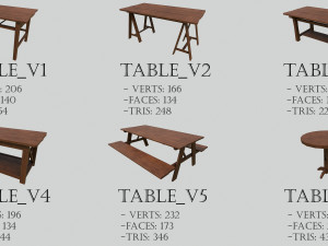 Set of 6 antique medieval wooden tables 3D 模型