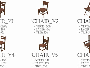 Set of 6 antique medieval wooden chairs 3D Model