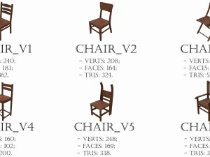 Set of 6 antique medieval wooden chairs 3D Model