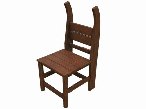 Set of 6 antique medieval wooden chairs 3D Model