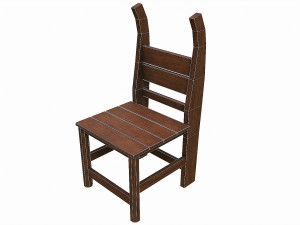 Set of 6 antique medieval wooden chairs 3D Model