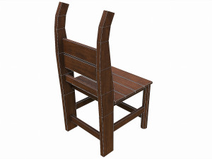 Set of 6 antique medieval wooden chairs 3D Model