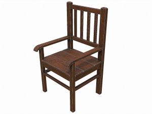 Set of 6 antique medieval wooden chairs 3D Model