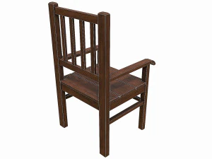 Set of 6 antique medieval wooden chairs 3D Model
