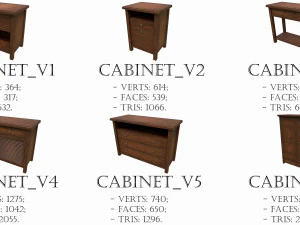 set of 6 antique medieval wooden cabinets 3D Model