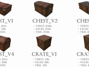 Set of 6 medieval wooden chests and crates Model 3D
