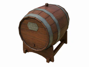 set of 6 medieval wooden barrels and buckets 3D Model