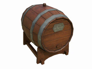set of 6 medieval wooden barrels and buckets 3D Model