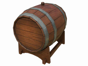 set of 6 medieval wooden barrels and buckets 3D Model