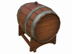 set of 6 medieval wooden barrels and buckets 3D Model