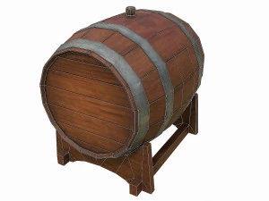 set of 6 medieval wooden barrels and buckets 3D Model