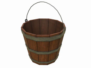 set of 6 medieval wooden barrels and buckets 3D Model