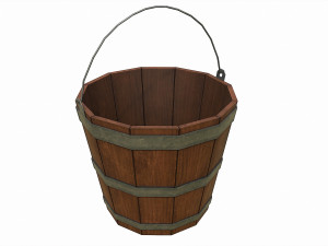 set of 6 medieval wooden barrels and buckets 3D Модель