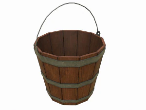 set of 6 medieval wooden barrels and buckets 3D Model