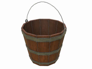 set of 6 medieval wooden barrels and buckets 3D Model