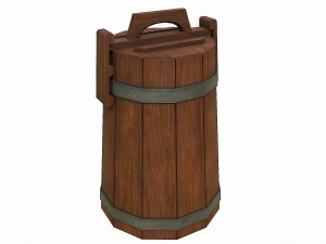 set of 6 medieval wooden barrels and buckets 3D Model