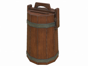set of 6 medieval wooden barrels and buckets 3D Модель