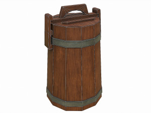 set of 6 medieval wooden barrels and buckets 3D Модель