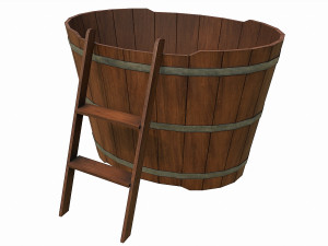 set of 6 medieval wooden barrels and buckets 3D Модель