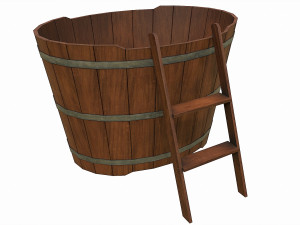set of 6 medieval wooden barrels and buckets 3D Модель