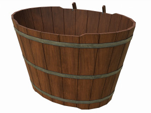set of 6 medieval wooden barrels and buckets 3D Модель