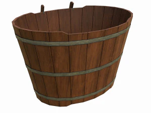 set of 6 medieval wooden barrels and buckets 3D Model