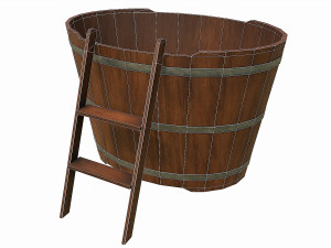 set of 6 medieval wooden barrels and buckets 3D Модель