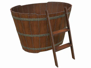 set of 6 medieval wooden barrels and buckets 3D Model