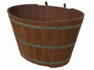 set of 6 medieval wooden barrels and buckets 3D Model
