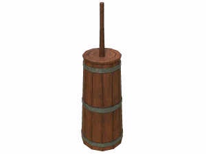 set of 6 medieval wooden barrels and buckets 3D Model