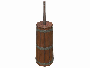 set of 6 medieval wooden barrels and buckets 3D Model