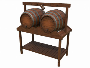 set of 6 medieval wooden barrels and buckets 3D Модель