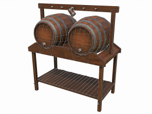 set of 6 medieval wooden barrels and buckets 3D Модель