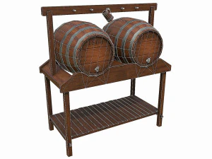 set of 6 medieval wooden barrels and buckets 3D Model