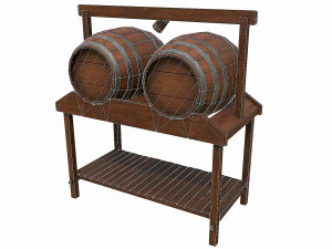 set of 6 medieval wooden barrels and buckets 3D Model