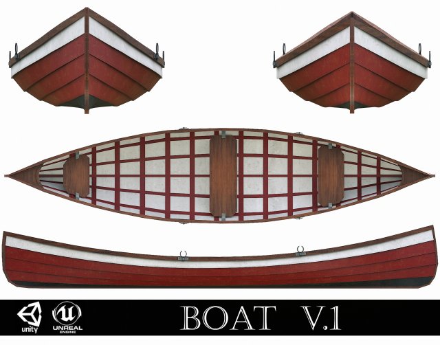 painted wooden boat v1 Modello 3D .c4d .max .obj .3ds .fbx .stl .blend 