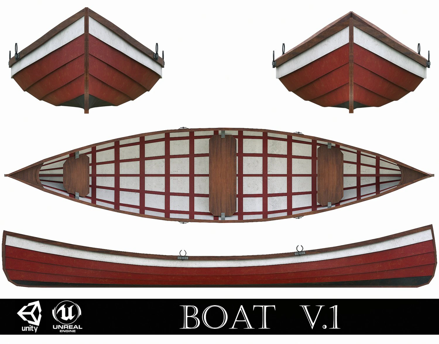 painted wooden boat v1 3D Model .c4d .max .obj .3ds .fbx .stl .blend 